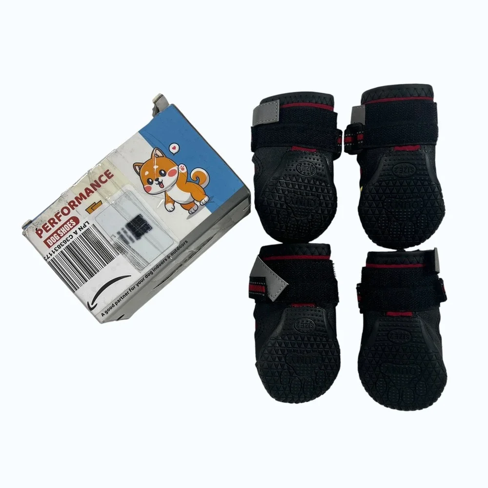 QUMY Waterproof Dog Boots Red Black Reflective Size 2 Set of 4 Paw Protection